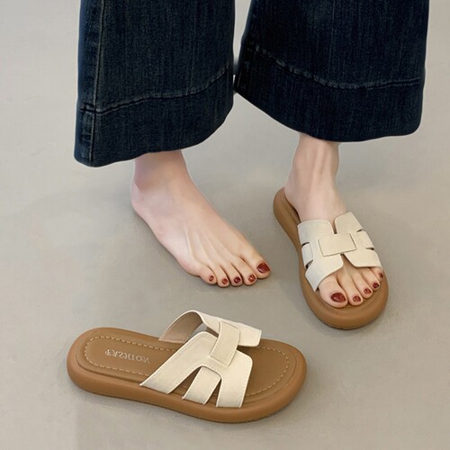 网红超火厚底一字拖鞋女夏外穿2026新款软平底孕妇休闲沙滩凉拖鞋