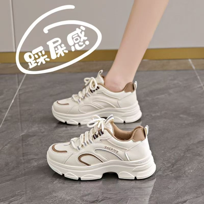 皮面老爹鞋子女款显脚小2025秋季新款爆款百搭女运动休闲潮鞋子