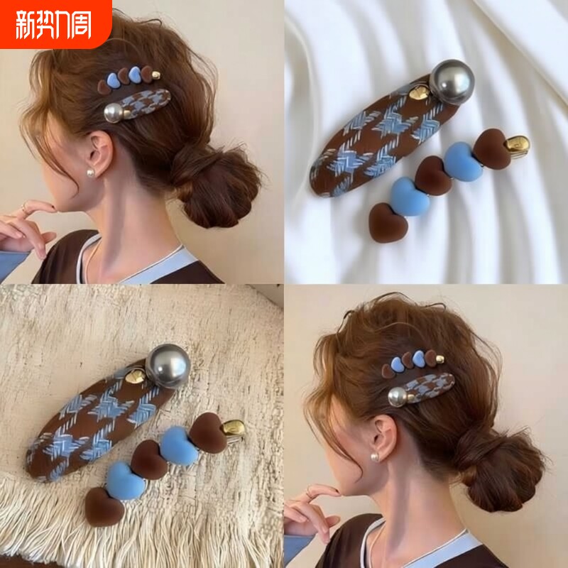 韩国撞色爱心头饰侧边发夹发卡高端珍珠2026新款前额刘海鸭嘴