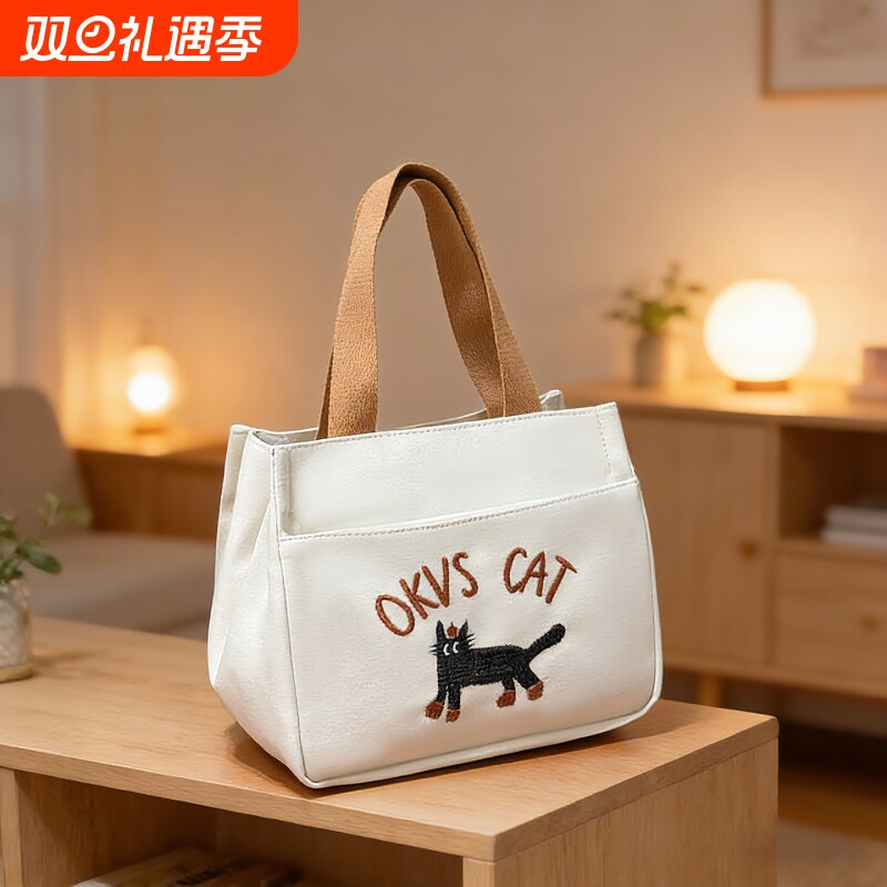 帆布手提包外出简约小巧立体拎包通勤加厚上班便当饭袋加厚帆布袋