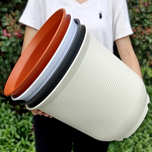 新款仿陶瓷花盆加厚透气高筒圆形阳台大号绿植盆栽树脂盆控根高款