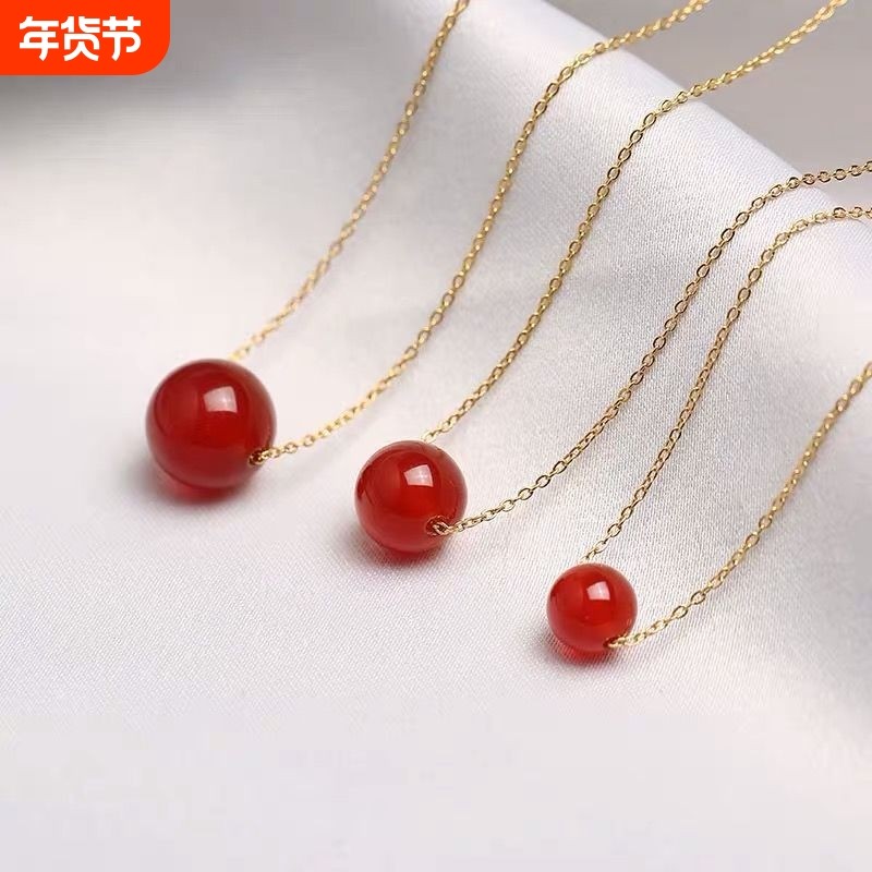 红玛瑙路路通单颗转运珠吊坠项链女士本命年相思豆玉髓新年锁骨链