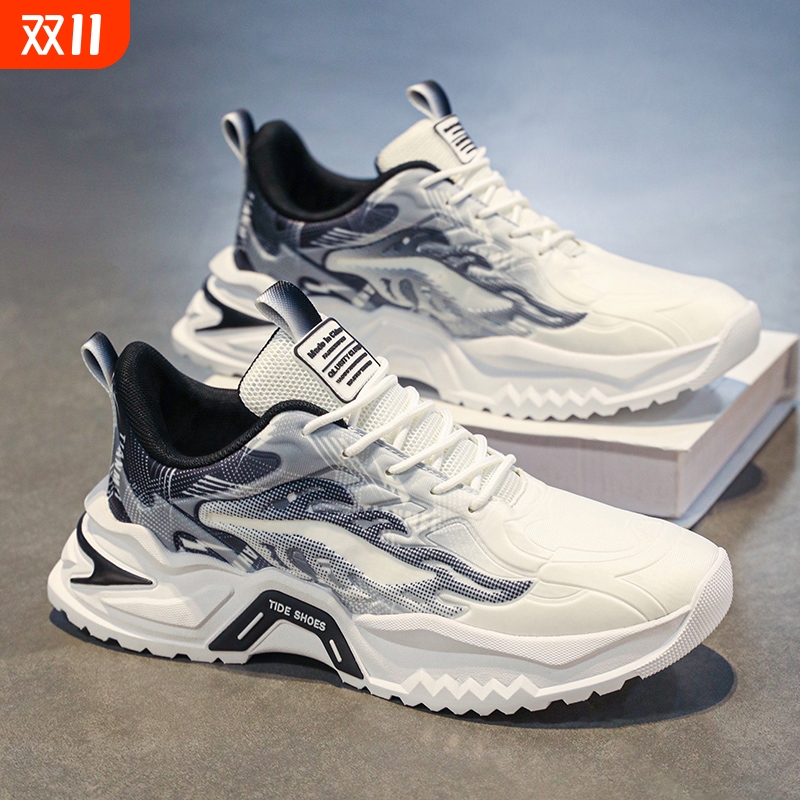 男鞋秋季2025新款百搭青少年厚底休闲老爹鞋男款透气网面运动潮鞋