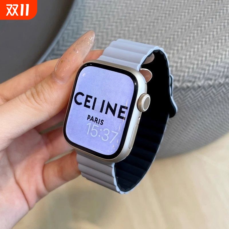 适用苹果S10手表iwatch10表带apple watch9磁吸S8硅胶S9新款Ultra男SE运动8创意双色S7女7腕带高级iphone夏季