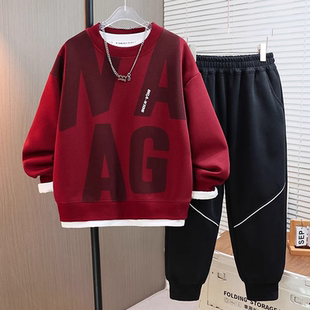 运动衣两件套中大童休闲衣服男童 新款 男童卫衣加绒套装 2025秋冬装