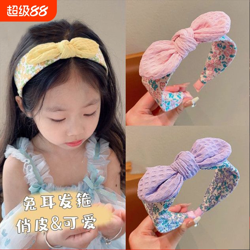 碎花兔耳朵儿童发箍甜美可爱小女孩宽边花L朵圆点头箍宝宝简约发