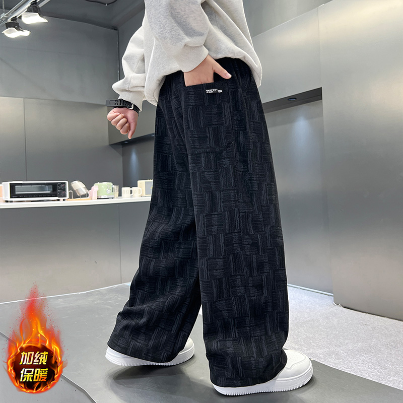 男童冬装裤子秋冬款2025新款一体加绒加厚大儿童冬季运动长卫裤潮