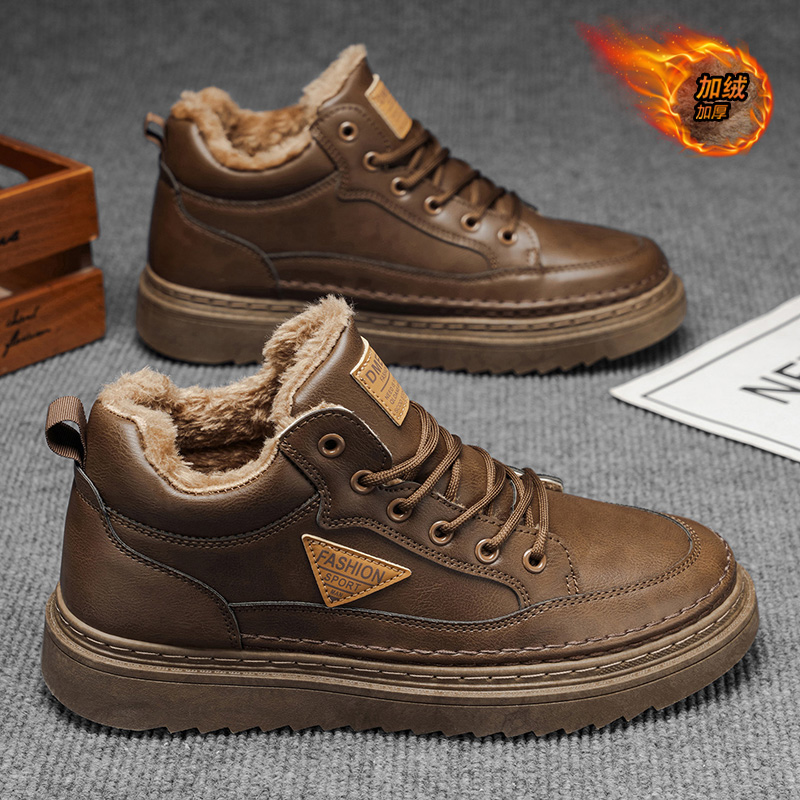 男鞋冬季加绒保暖雪地棉鞋男款加厚外穿高帮皮鞋英伦风中帮马丁靴