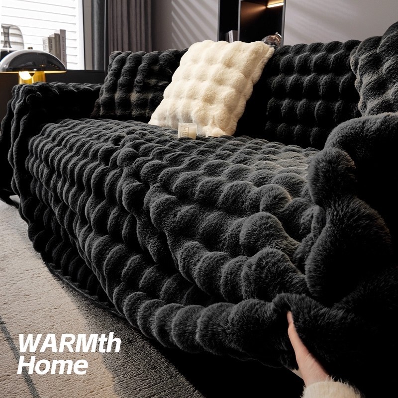 奶油风2025新款兔毛绒网红沙发盖布巾防滑沙发套罩防猫抓坐垫毯子