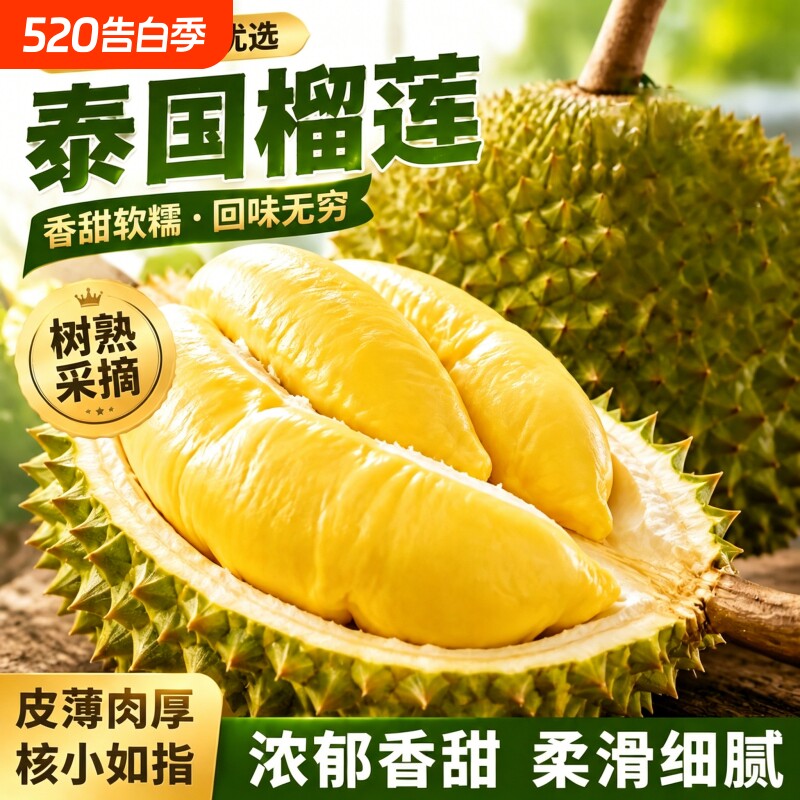 泰国金枕榴莲进口包邮新鲜水果一级整箱应季10斤巴掌肉旗舰店鲜果
