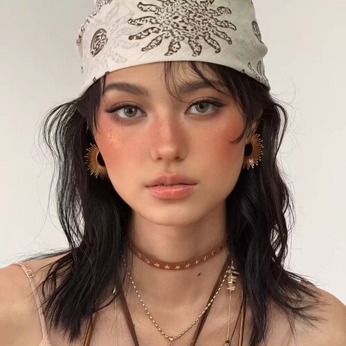 海风太阳花头巾女夏薄款美式复古高级感小方巾街头时尚独特丝巾潮