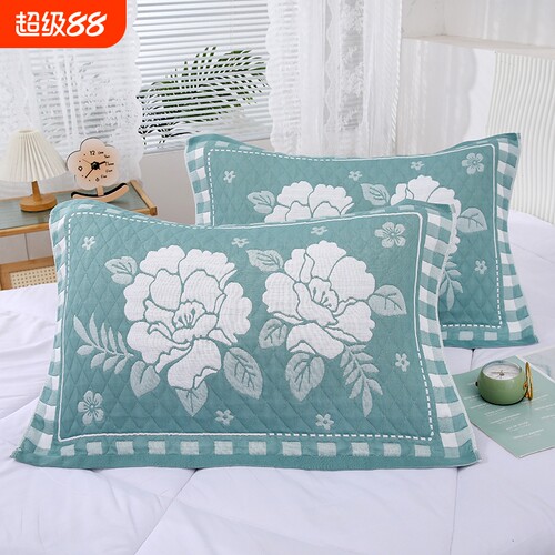 枕巾一对加大加厚透气隔脏家用大号四季枕头纱布纯棉红色毛圈吸汗