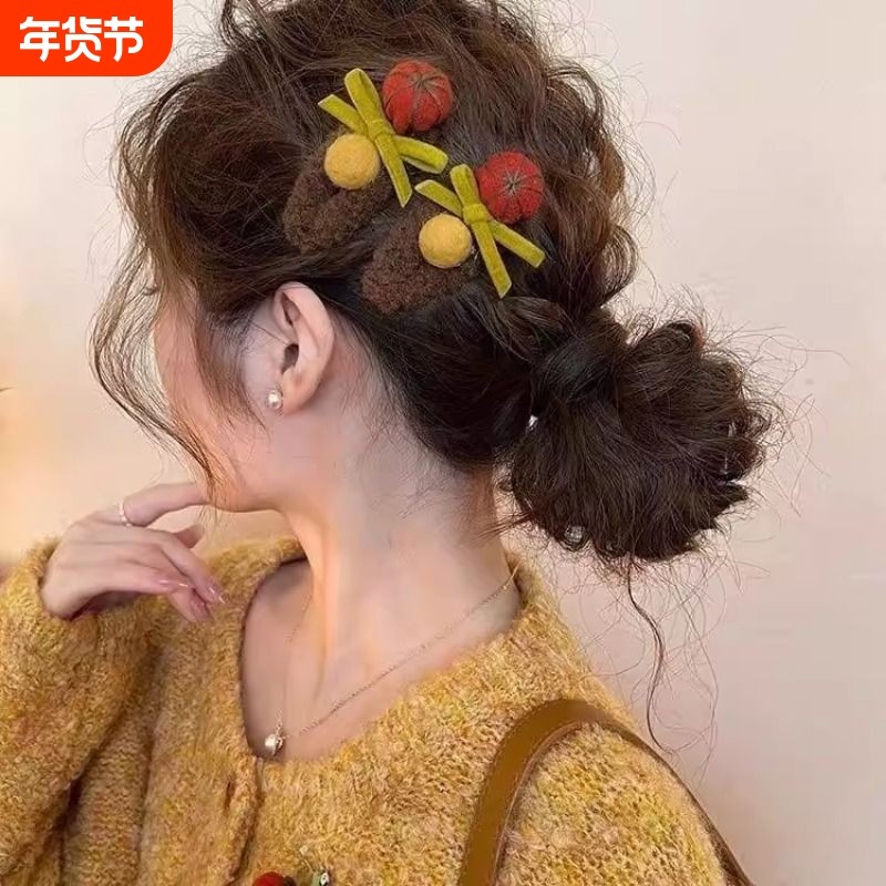 秋冬毛毡球蝴蝶结发夹女毛绒刘海夹2026新款高端边夹百搭发饰边夹