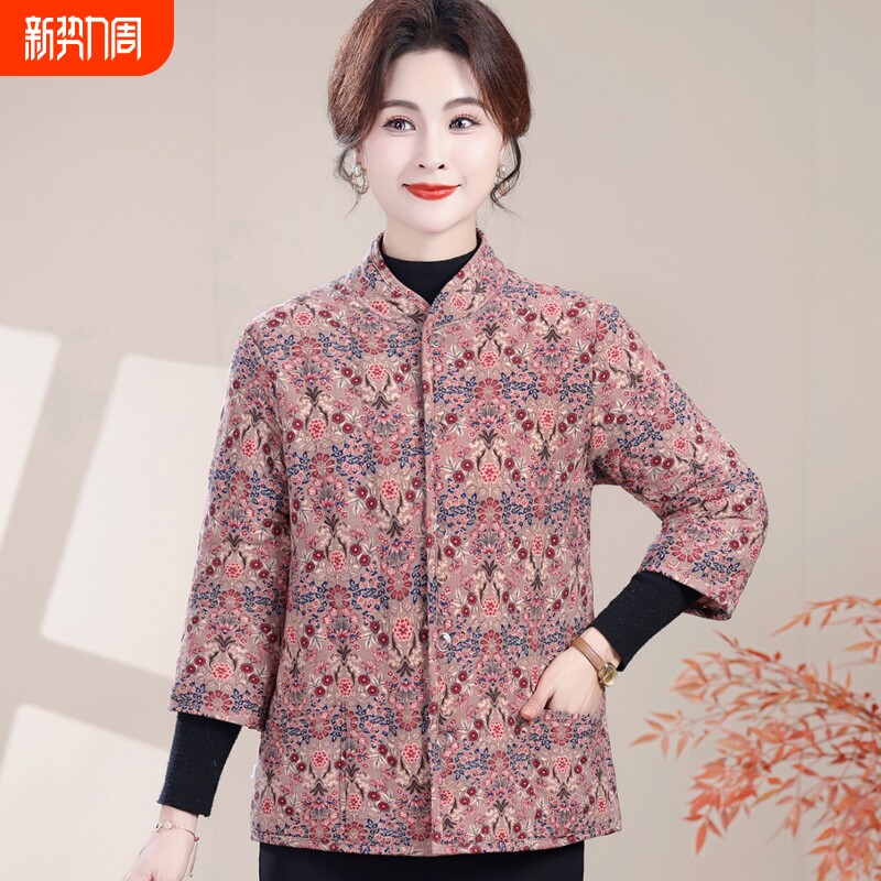 中年妈妈秋冬加厚棉衣保暖棉马甲中老年女款冬装加绒棉袄棉服开衫