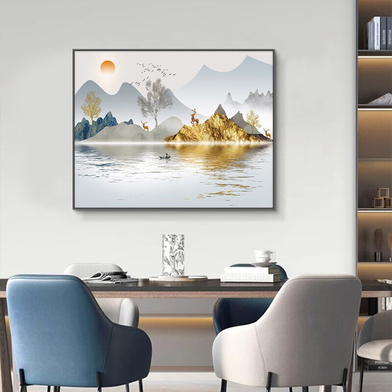 电表箱装饰画免打孔遮挡简约山水中式配电箱电闸电源总开关盒挂画图片