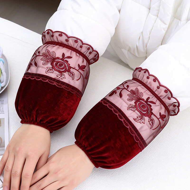 新款金丝绒袖套女士秋冬季羽绒服护袖工作专用耐磨防脏短款套袖头