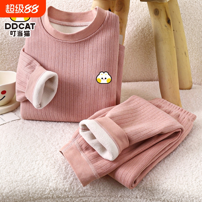儿童保暖内衣套装秋冬季加绒加厚女童男宝宝德绒秋衣秋裤小孩睡衣