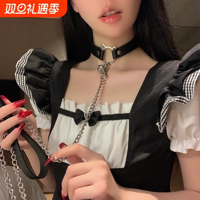红色猫耳铃铛choker项圈皮质颈带装扮cos2026年变装项链
