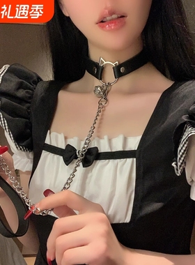 红色猫耳铃铛choker项圈皮质颈带装扮cos2026年变装项链新年配饰