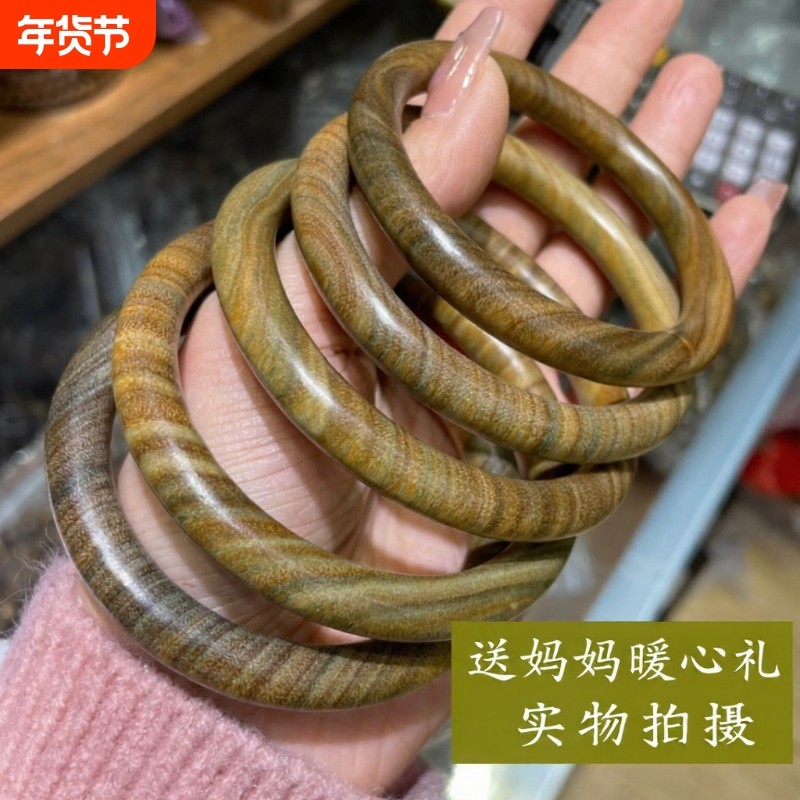 绿檀木手镯子老料檀木女款贵妃镯手镯首饰送女友送妈妈手饰圈口