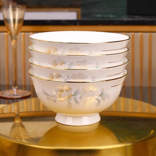 碗家用碗高脚防烫景德镇碗饭碗高级感新款描金饭碗陶瓷餐具吃饭碗