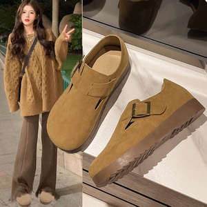 厚底全包勃肯鞋女2024新款春秋季一脚蹬单鞋美拉德丑萌博肯豆豆鞋