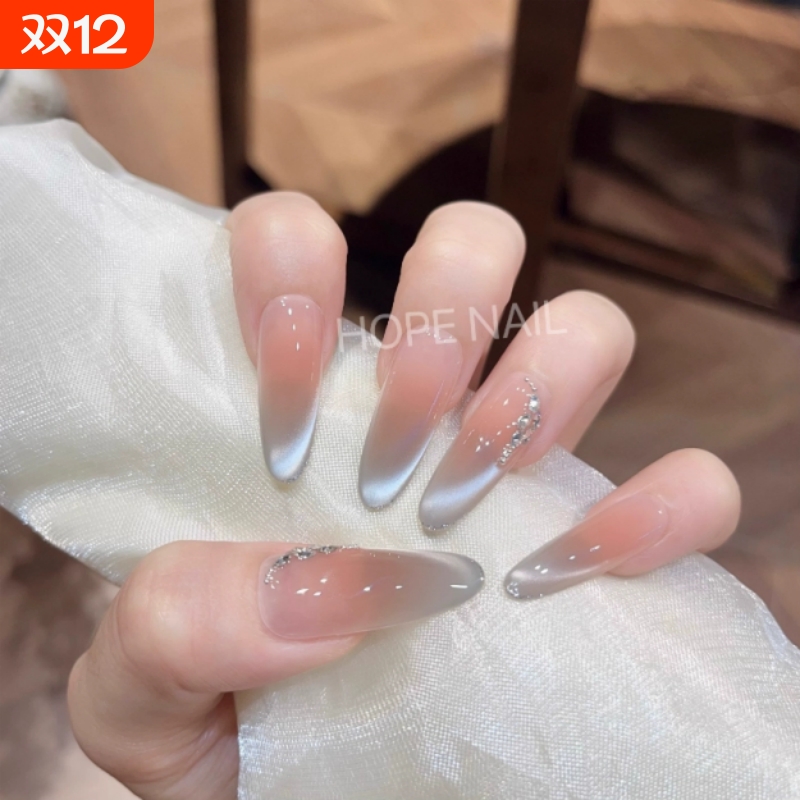 【蓝雾】冰透裸色气质清冷感手工穿戴甲腮红猫眼显白嬛嬛美甲贴片