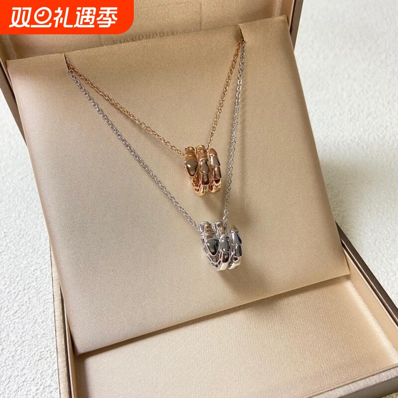 三环灵蛇项链女镀18k玫瑰金三圈蛇形吊坠高级锁骨链情侣款七夕
