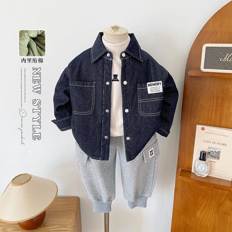 2025冬季新款童装儿童帅气夹棉牛仔衬衫男女童百搭洋气外套