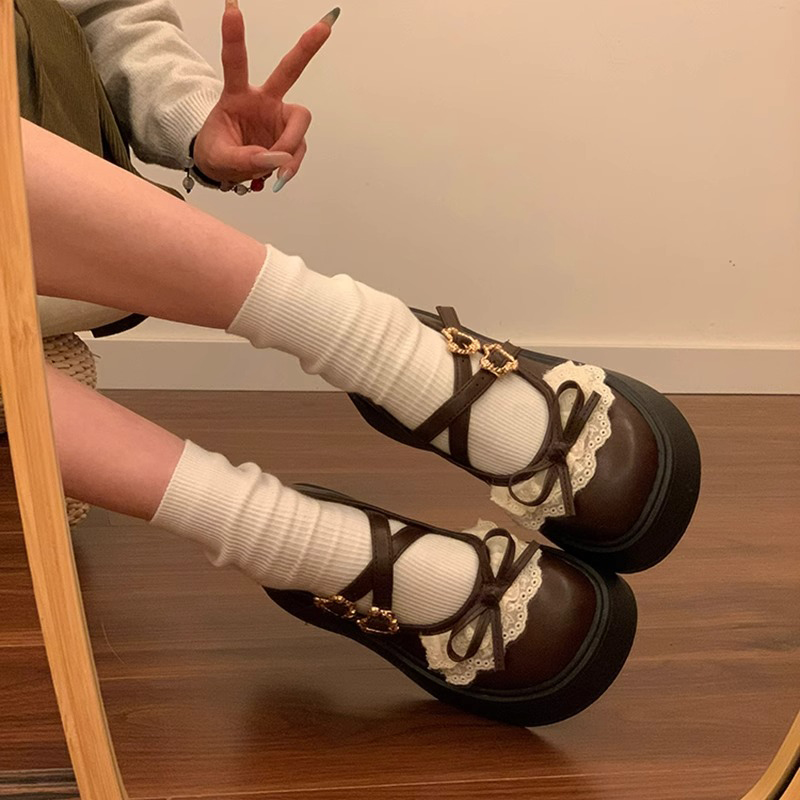 2025年厚底夏季小皮鞋女棕色新款配裙子法式玛丽珍单鞋中跟圆头