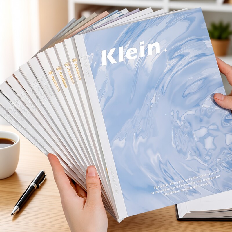 水波纹笔记本包背平摊本B5横线ins风无线胶装本高级灰笔记本子软