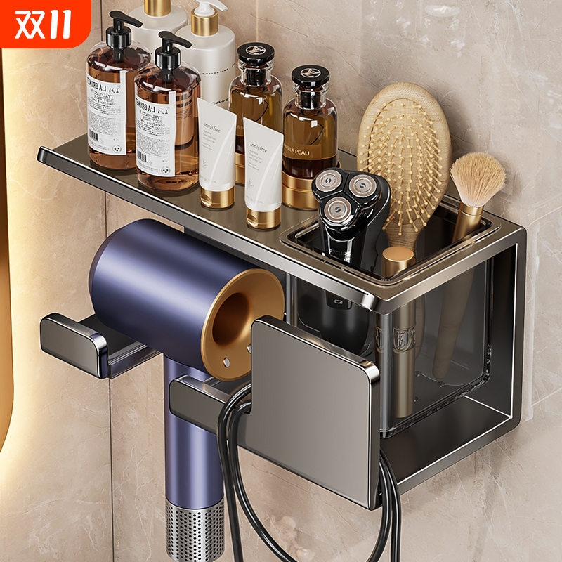 电吹风机置物架卫生间免打孔家用浴室放置架壁挂墙上收纳架吸盘
