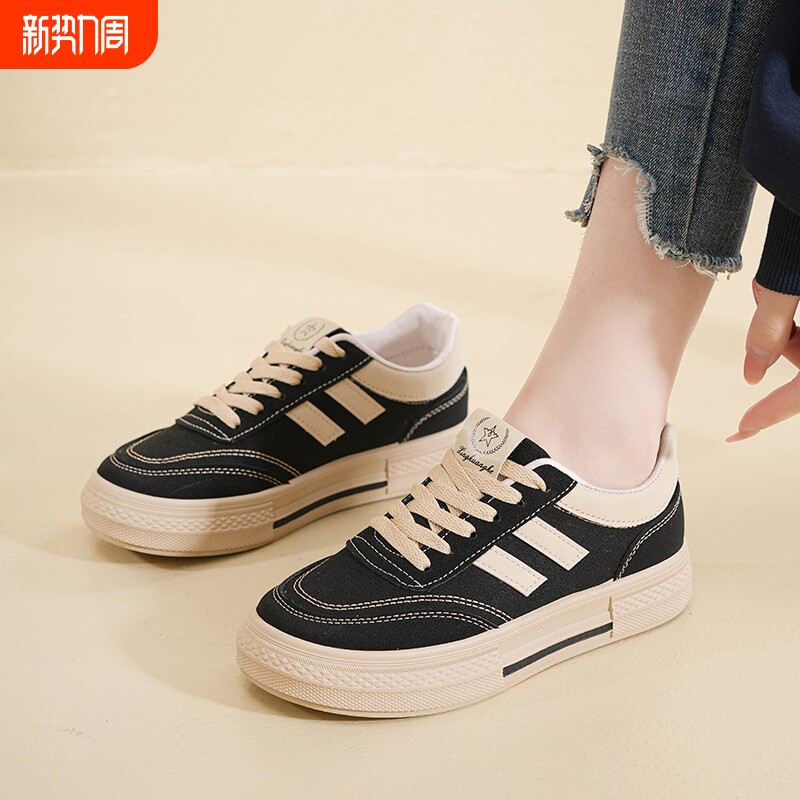 2025年新款女生帆布鞋春季春秋款潮ins百搭学生板鞋厚底休闲布
