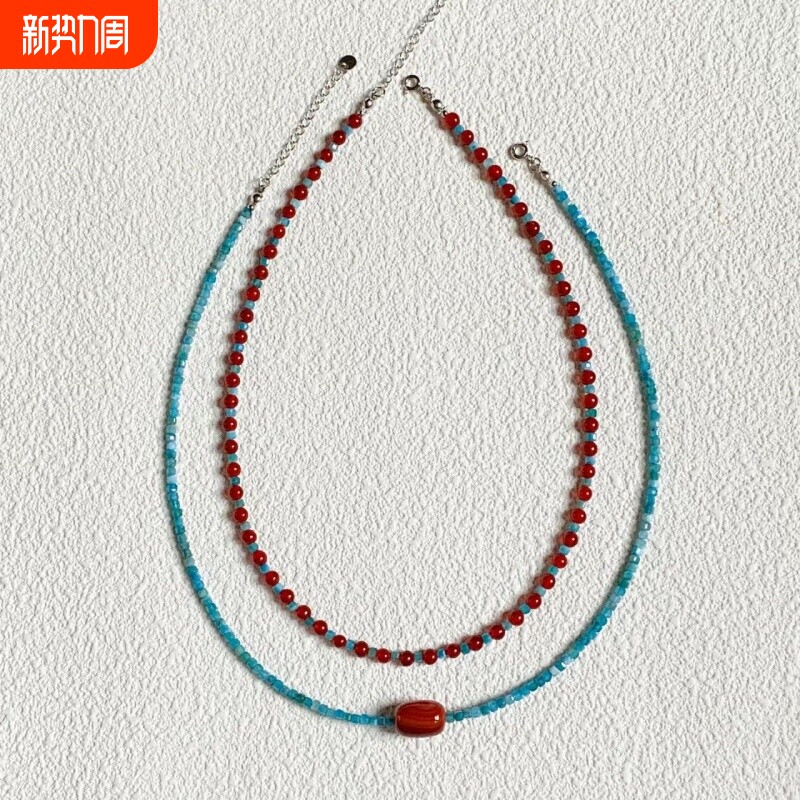 繁花~复古氛围感锁骨链女红蓝串珠ins小众设计气质颈链项链