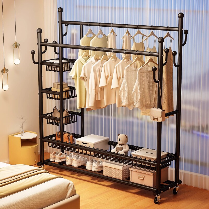 加厚衣帽架落地卧室家用晾衣架可移动挂衣架子衣服置物架收纳客厅