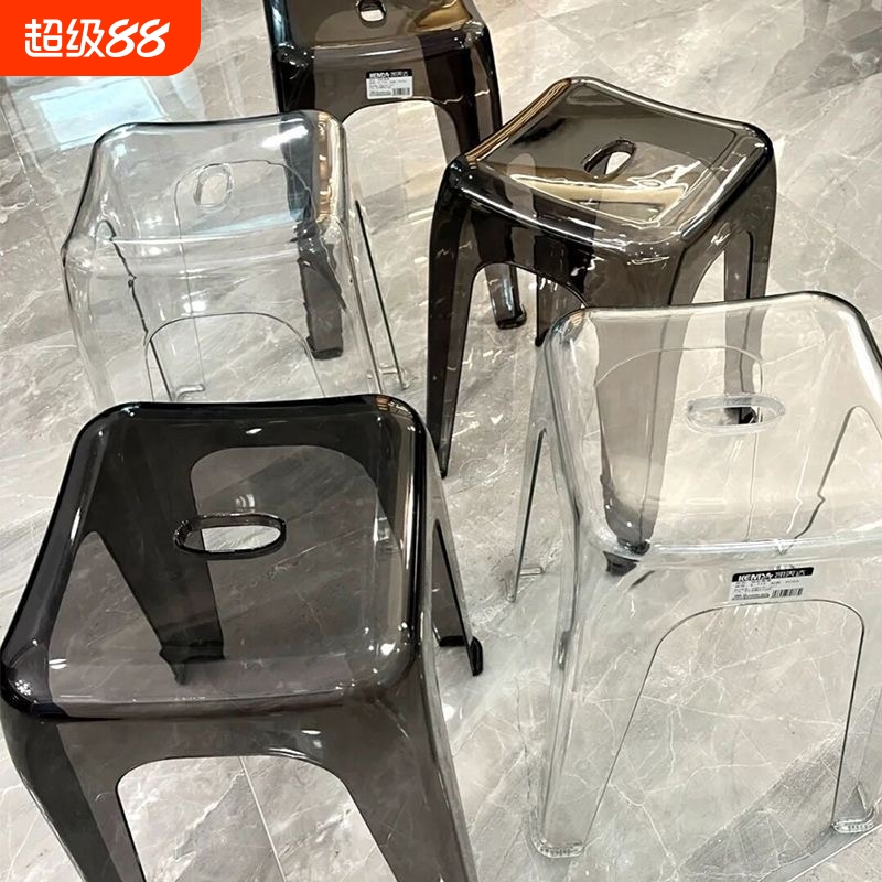 塑料透明亚克力凳子可叠放家用加厚客厅餐桌方板凳轻奢高椅子奶油