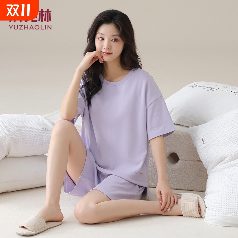 俞兆林可外穿睡衣女夏季短袖长裤家居服女生夏天纯棉运动套装短裤