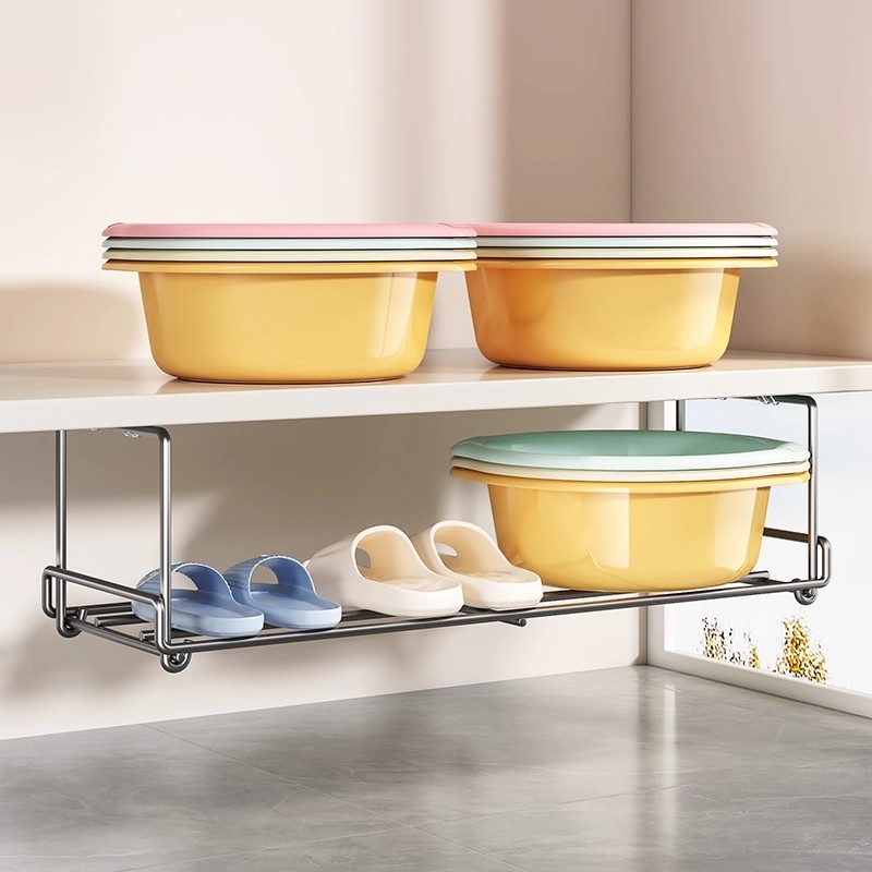 卫生间免打孔脸盆收纳架浴室洗漱台柜下悬挂架洗脸盆架面盆置物架