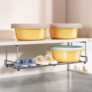 卫生间免打孔脸盆收纳架浴室洗漱台柜下悬挂架洗脸盆架面盆置物架