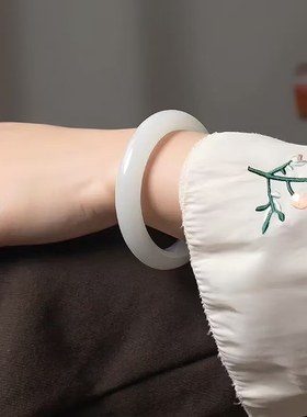 爆款仿和田玉手镯女白玉镯子羊脂玉色款扁条手镯送女友妈妈