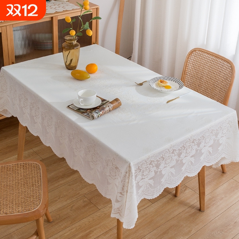 桌布免洗防油防水防烫长方形蕾丝餐桌布塑料台布轻奢高级感茶几布