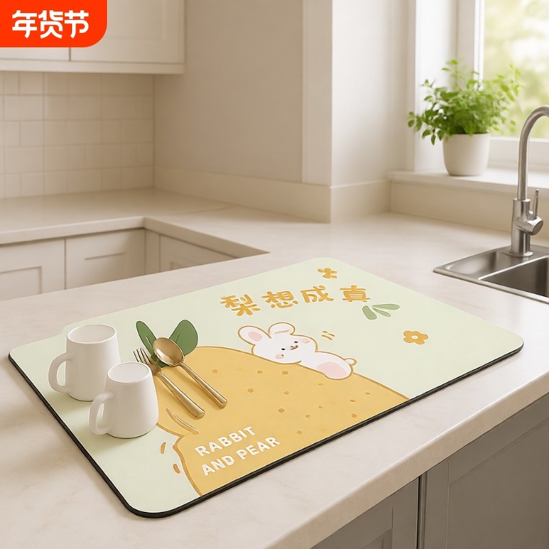 厨房沥水垫台面水龙头软硅藻泥吸水垫子防滑桌垫防油方形吸油耐脏,居家布艺,厨房地垫,淘宝优惠券,粉丝福利购,淘宝优惠卷