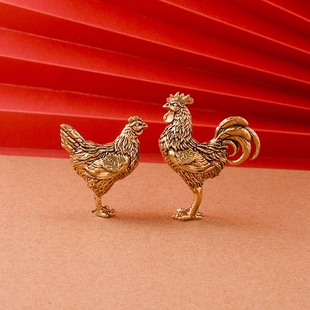 实心黄铜大公鸡摆件生财公鸡小母鸡家居客厅茶宠装饰铜工艺品摆件