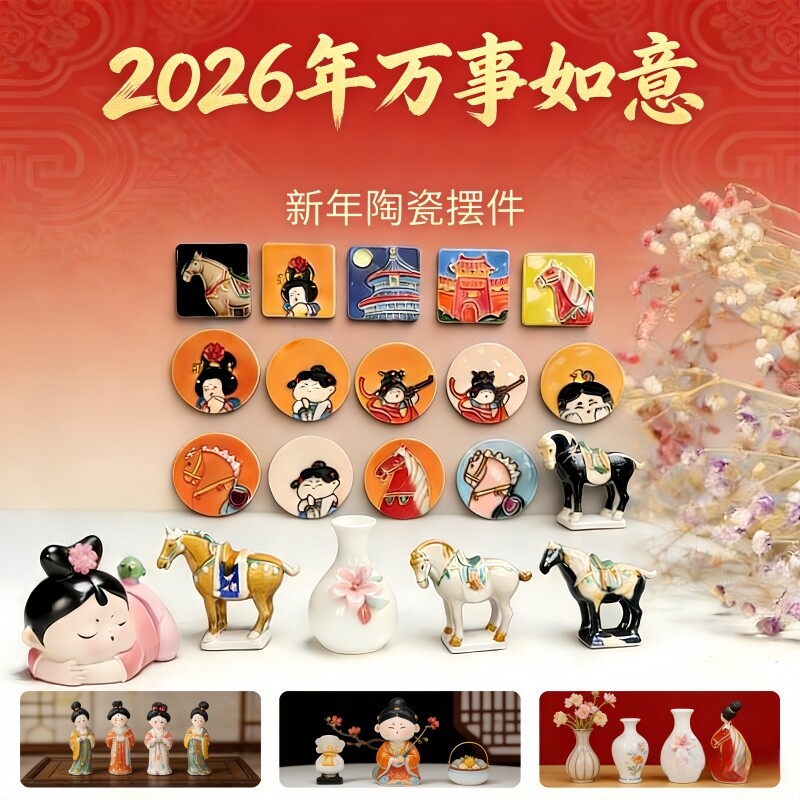 唐三彩摆件|北派洛阳非遗纯手工冰箱贴博物馆文创马年新年送礼品