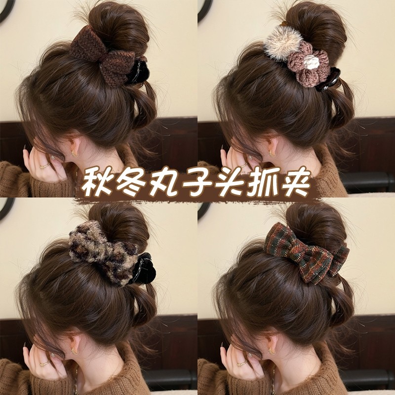 秋冬丸子头的抓夹女高级感2025新款发夹后脑勺盘发神器鲨鱼夹头饰