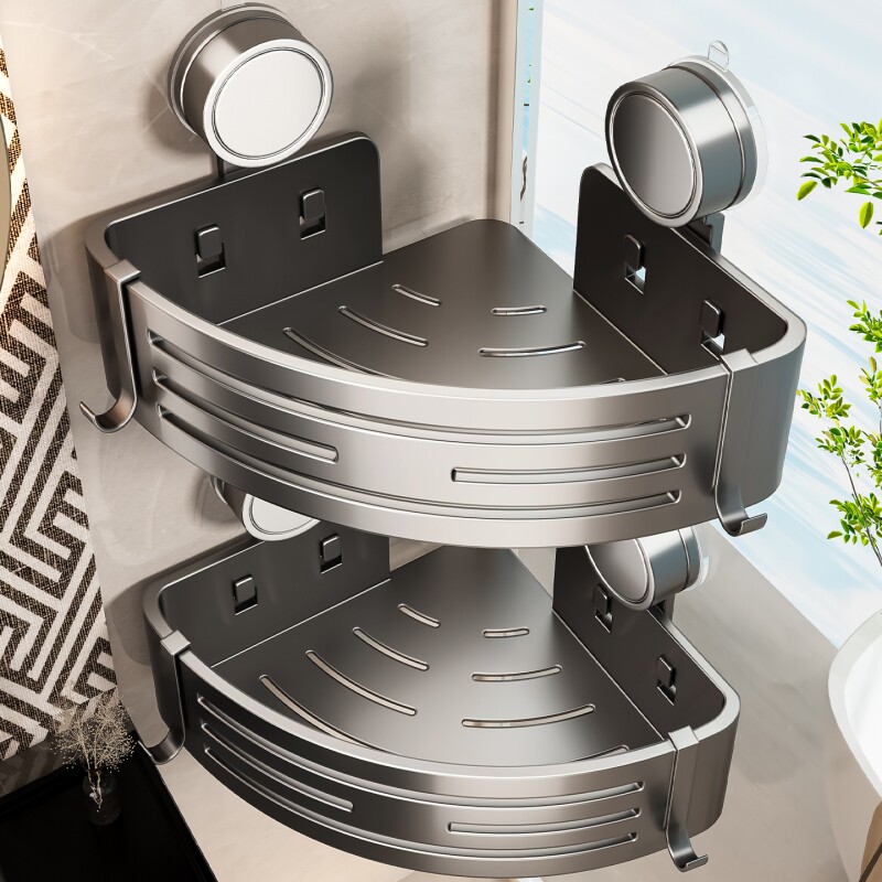 百悍吸盘三角架角篮置物架卫生间浴室免打孔收纳架卫浴洗漱台壁挂