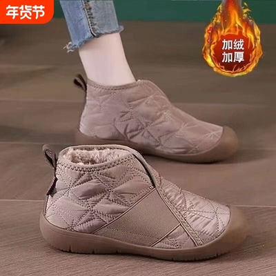 2025冬季新款雪地靴老北京棉鞋女加绒加厚防滑一脚蹬保暖棉靴防水