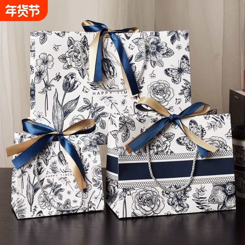 新年礼品袋手提袋伴手礼糖果袋复古精致时尚高级送礼袋丝带红色