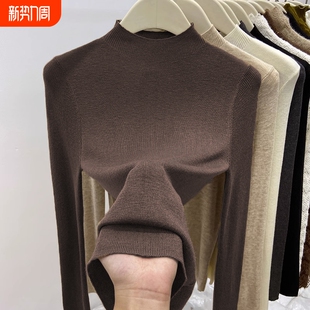 薄款 打底衫 修身 半高领针织衫 内搭中领绿色黑色 女毛衣2026秋冬新款