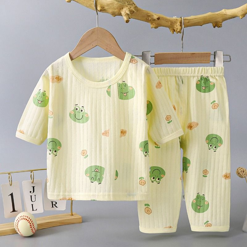 儿童空调服纯棉男女童七分袖家居服套装夏季薄款宝宝睡衣春秋婴童